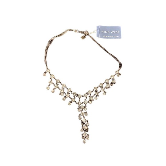 Nine West silver toned and white crystal statement necklace NWT - Picture 1 of 5